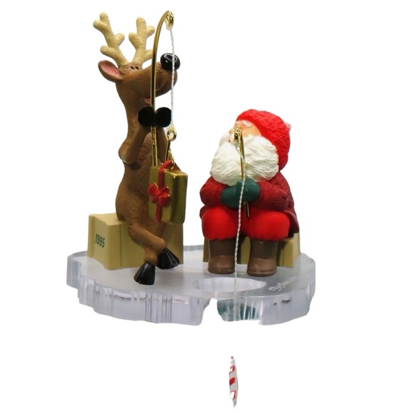 Hallmark Christmas Ornament 1995 Santa and Reindeer Fishing For Fun - Picture 3 of 6